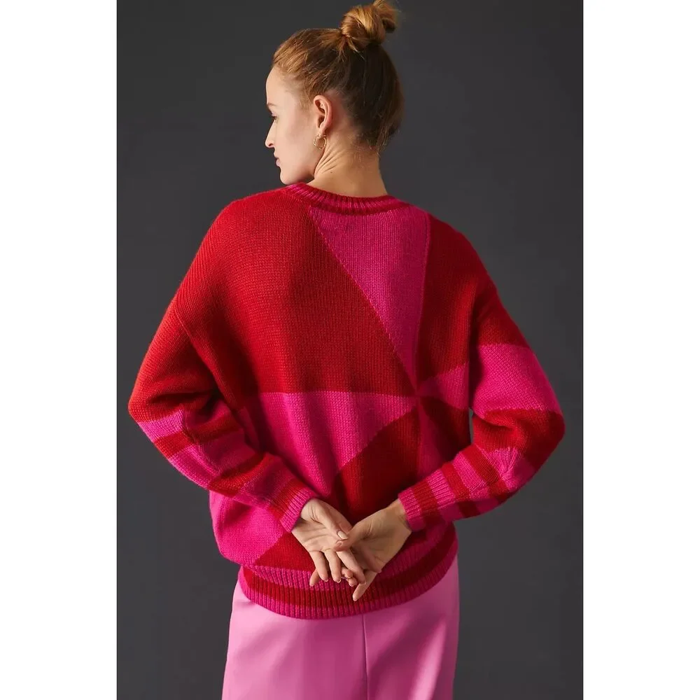 MOTHER Vibrant Red and Pink Crew Neck Sweater - Picture 3 of 13